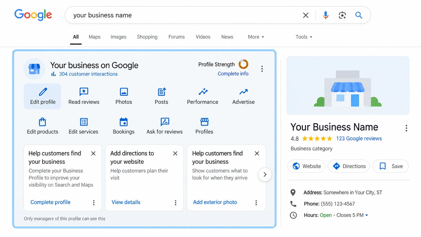 Google Business Profile management view for the business that needs support.